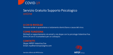 Servizio di supporto psicologico a distanza con la Dott.ssa Valentina Foa